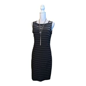 London Times Slimming Black Tiered Midi Cocktail Dress Size 10